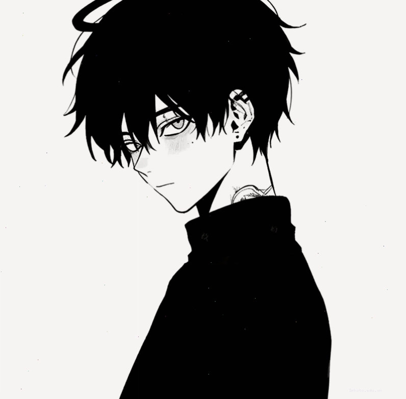 Ảnh anime boy lạnh lùng phong cách đen trắng toát lên vẻ bí ẩn