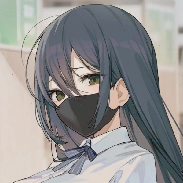 Ảnh anime nữ đeo khẩu trang đen trong trang phục học đường
