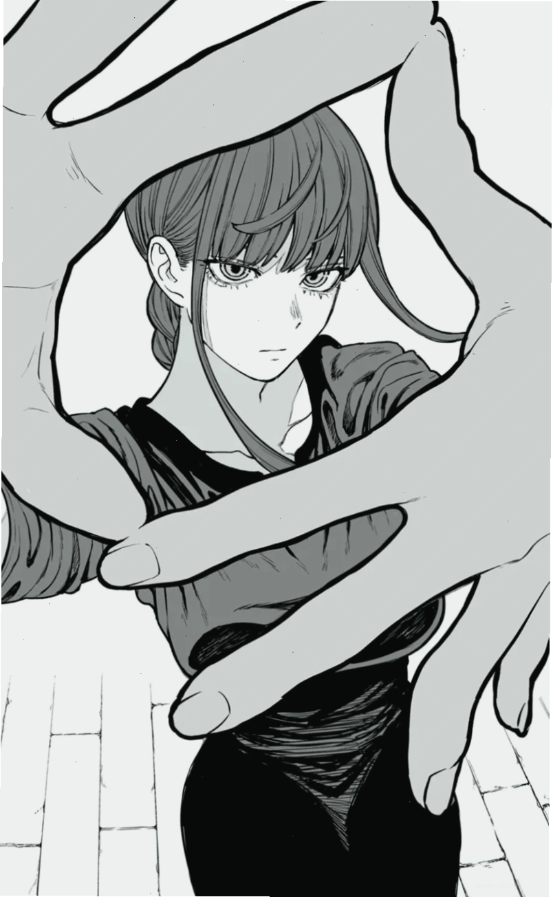 Ảnh anime trắng đen với bố cục đối xứng ấn tượng