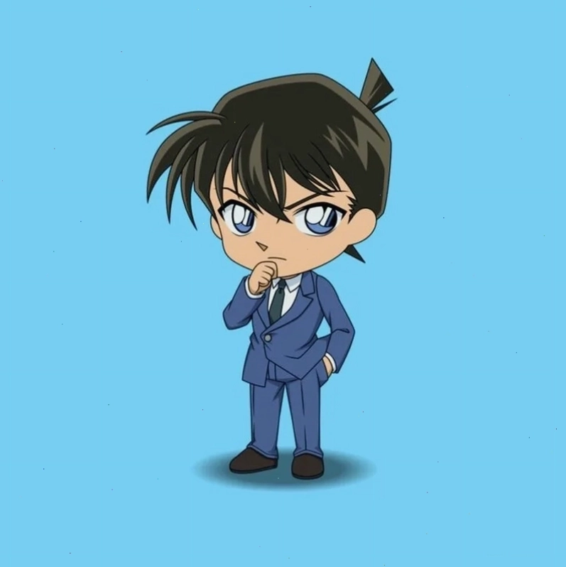 Ảnh conan chibi cute cầm kính lúp nháy mắt tinh nghịch