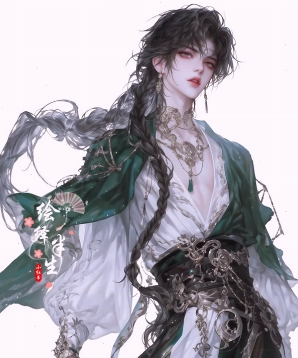 Ảnh mỹ nam cổ trang anime với mái tóc dài và ánh mắt cuốn hút
