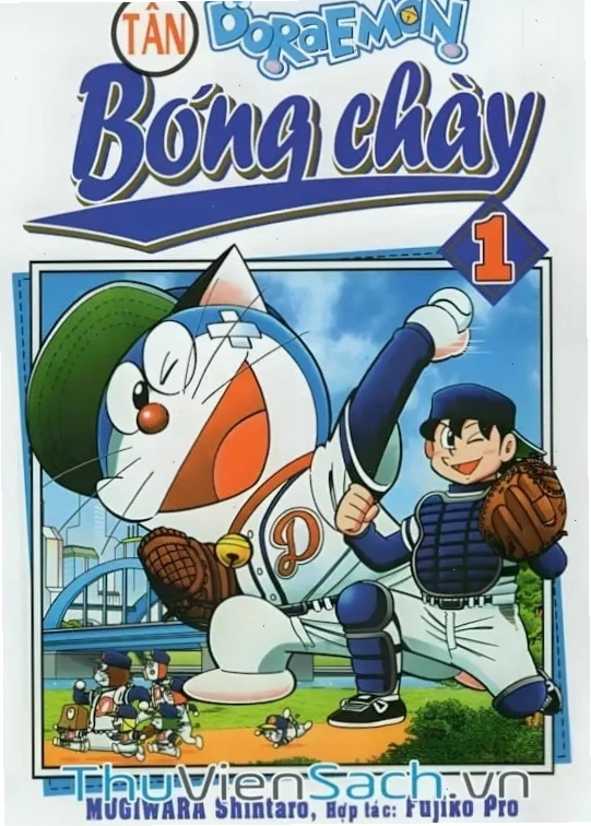 Bìa truyện Doraemon Bóng Chày với hình ảnh các nhân vật tham gia thi đấu