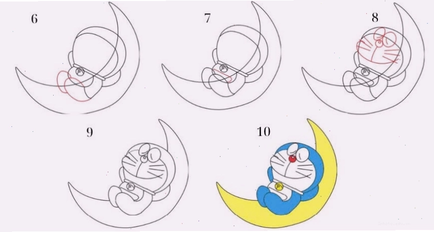 Bức vẽ Doraemon đang ngủ đã tô màu hoàn chỉnh
