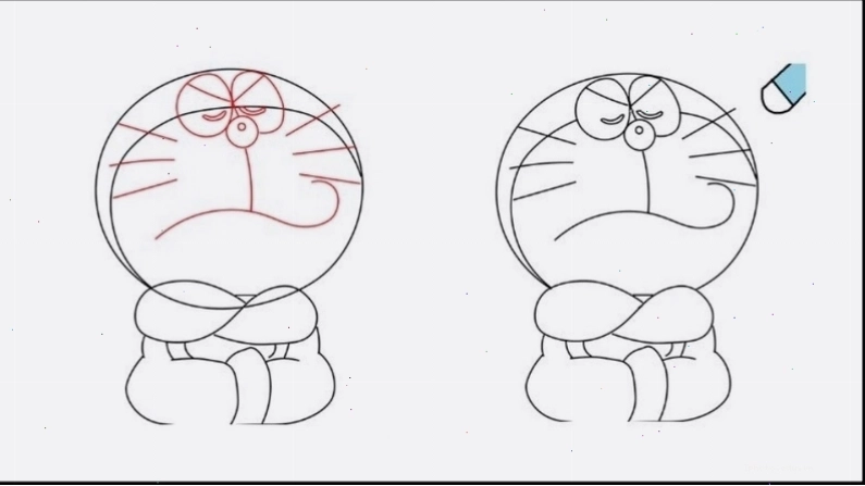 Bước 4: Hoàn thiện khuôn mặt và tô màu cho Doraemon