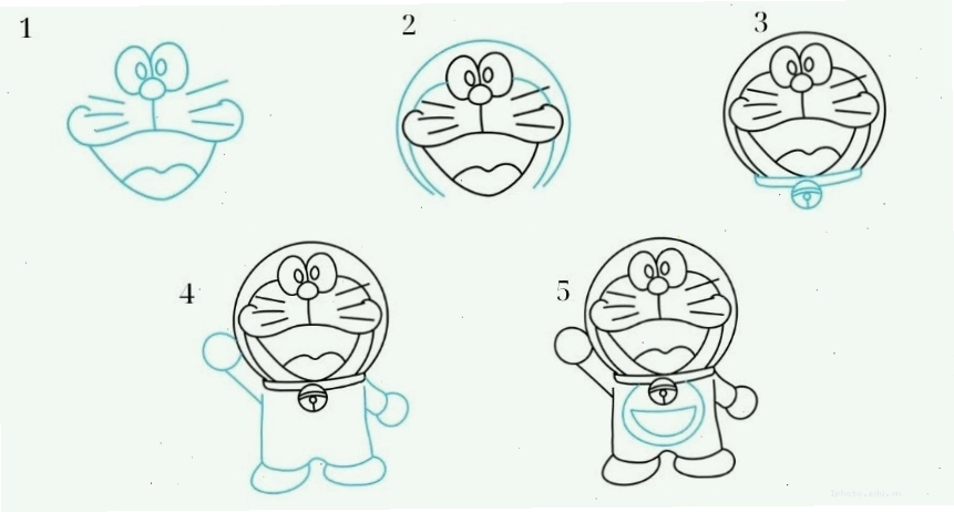 Cách vẽ Doraemon giơ hai cánh tay