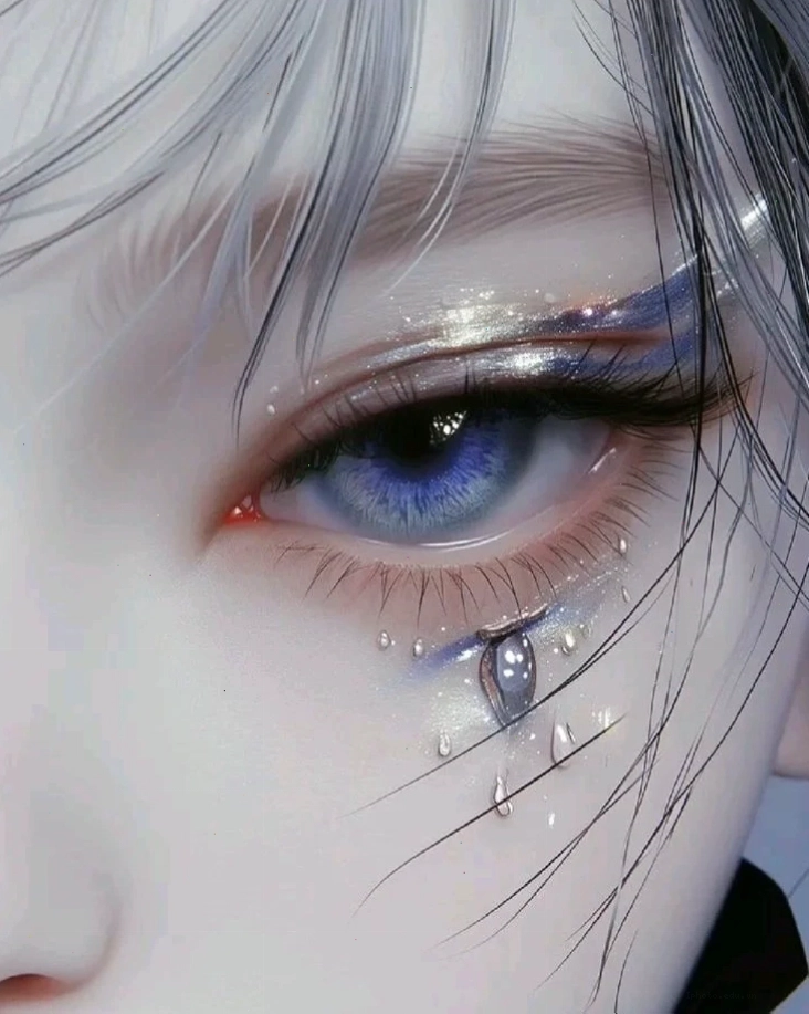 Cận cảnh đôi mắt anime nữ với hiệu ứng lấp lánh