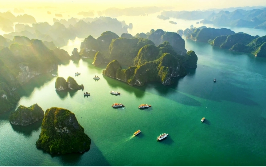 Cảnh quan Vịnh Hạ Long nhìn từ trên cao, điểm nhấn du lịch của Blue Dragon Tours