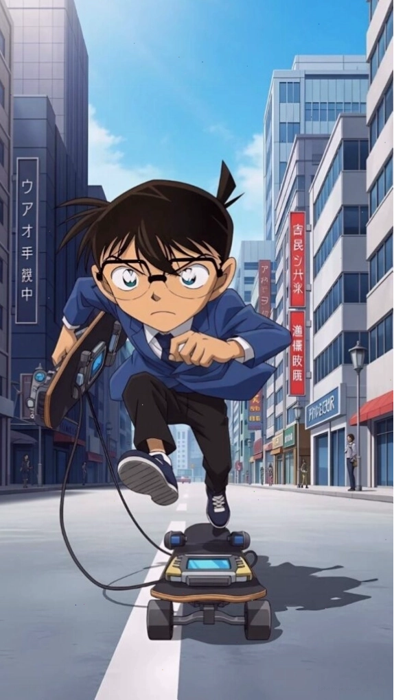 Conan trượt ván truy đuổi tội phạm đầy kịch tính