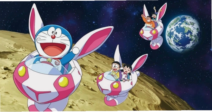Dàn nhân vật Doraemon trên nền vũ trụ