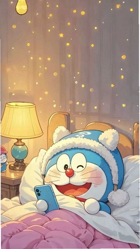 Doraemon cuộn tròn trên giường, giấc mơ ngọt ngào trong đêm