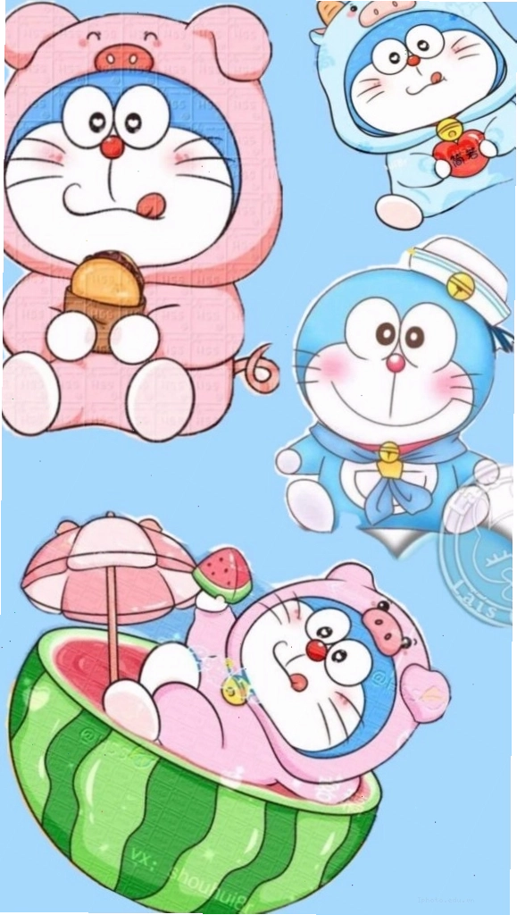Doraemon và nhóm bạn chibi cùng tắm mát trong dưa hấu