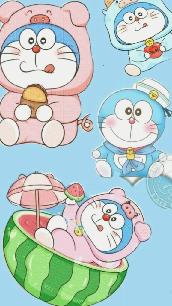 Doraemon và nhóm bạn chibi cùng tắm mát trong dưa hấu