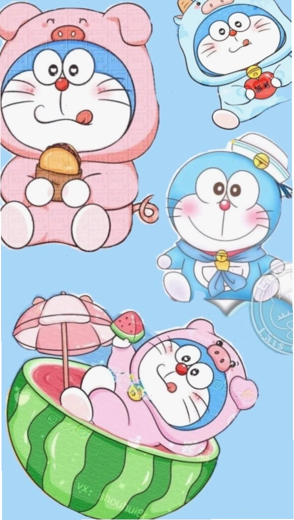 Doraemon và nhóm bạn chibi tắm trong quả dưa hấu