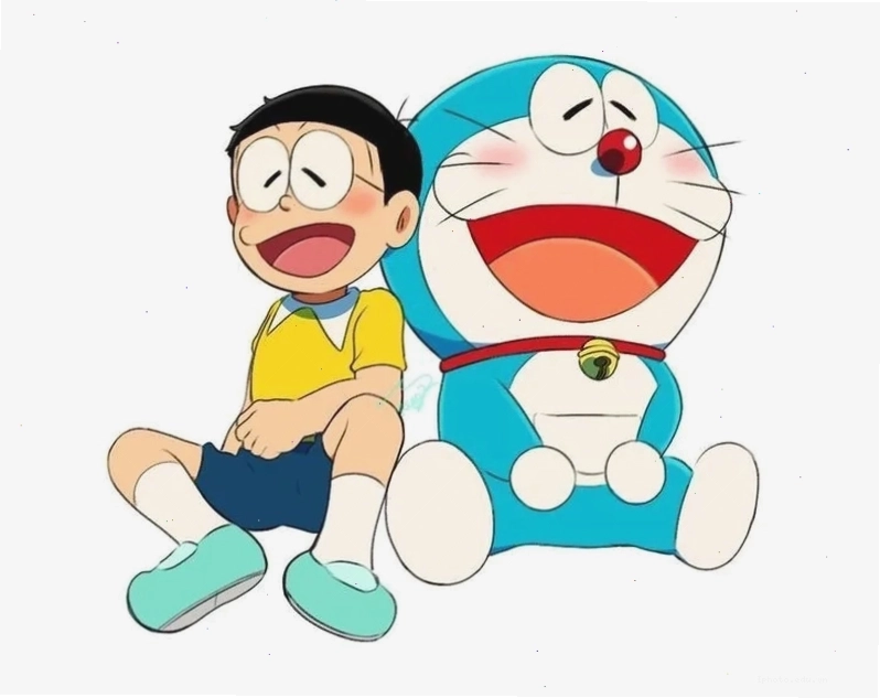 Doraemon và Nobita nắm tay nhau chia sẻ