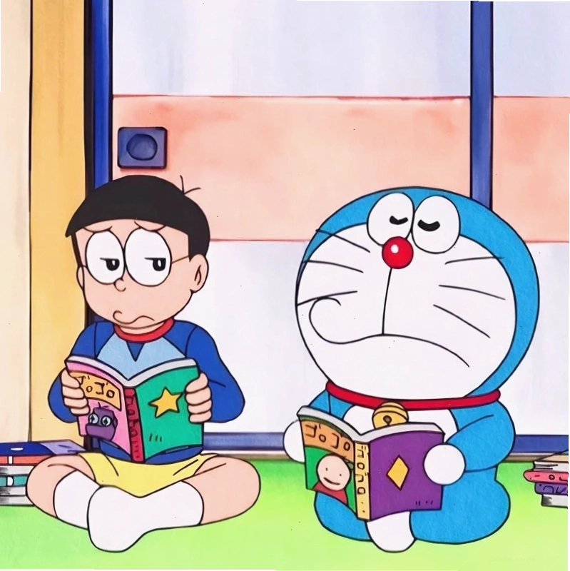 Doraemon và Nobita với biểu cảm đáng yêu