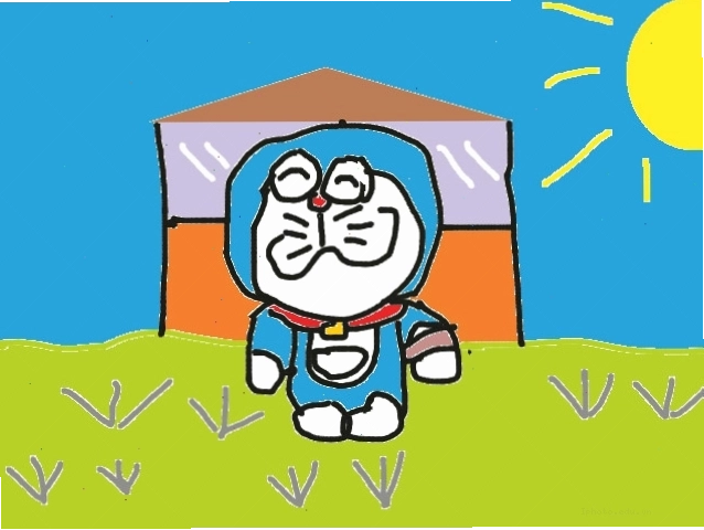 Hình ảnh Doraemon đang vui vẻ ăn bánh rán