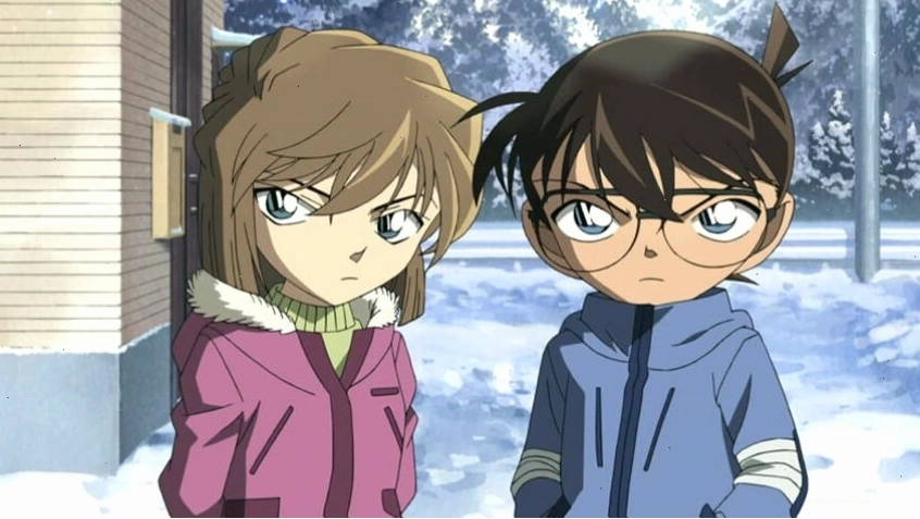 Hình ảnh Haibara Ai nhìn Conan với ánh mắt lo lắng và quan tâm