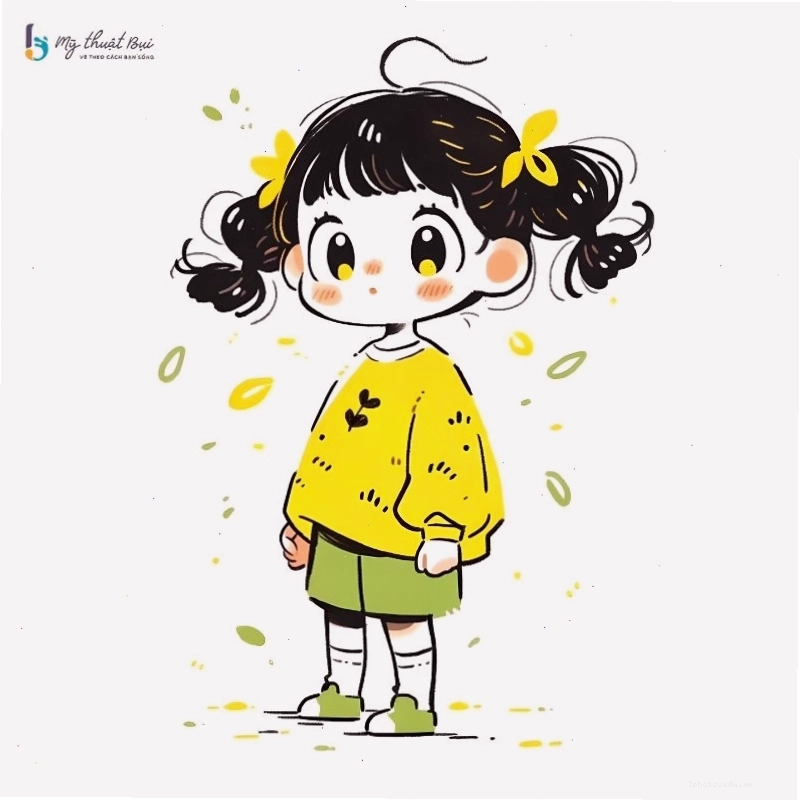 Hình anime chibi nữ dễ thương với đôi mắt to tròn và mái tóc dài