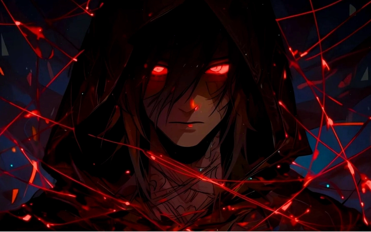 Hình nền anime ma mị với nhân vật có đôi mắt xanh sâu thẳm