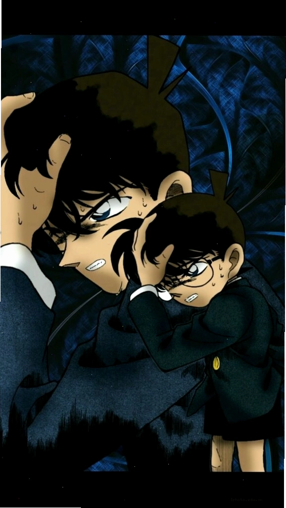 Hình nền chia đôi khoảnh khắc Conan và Shinichi đầy cảm xúc mạnh