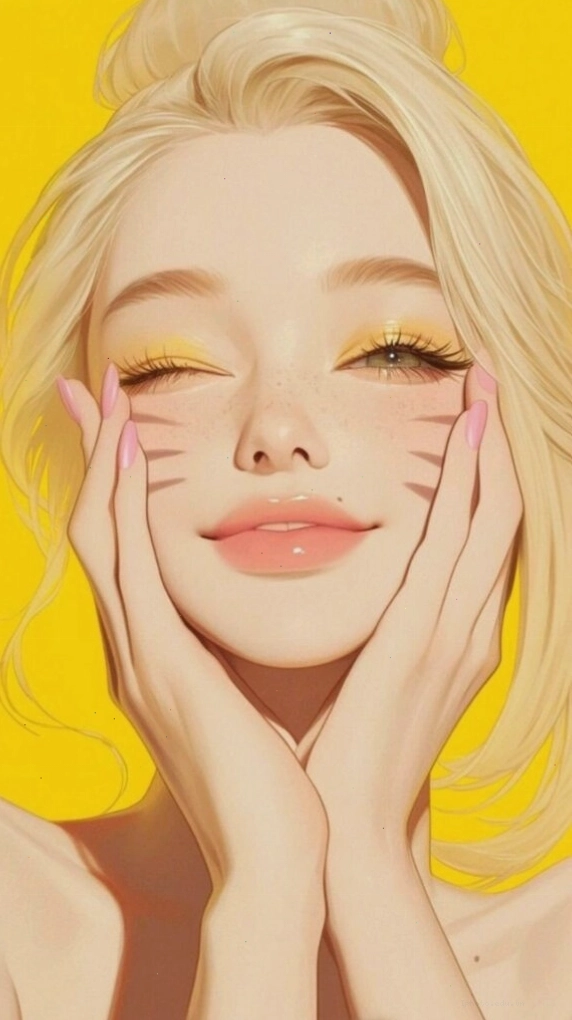 Hình nền cô gái tóc vàng cười rạng rỡ đầy sức sống
