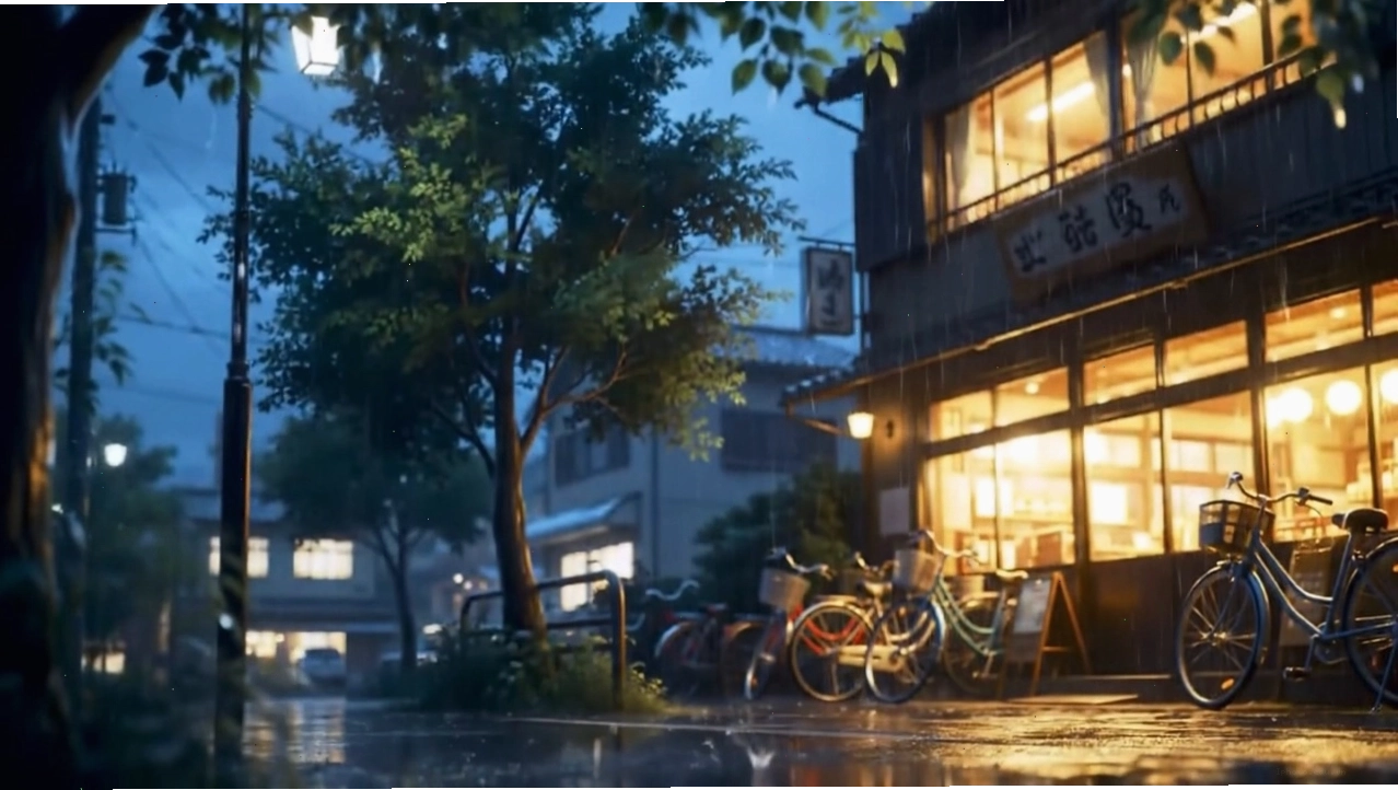 Hình nền động anime đường phố Tokyo về đêm với hiệu ứng 4K