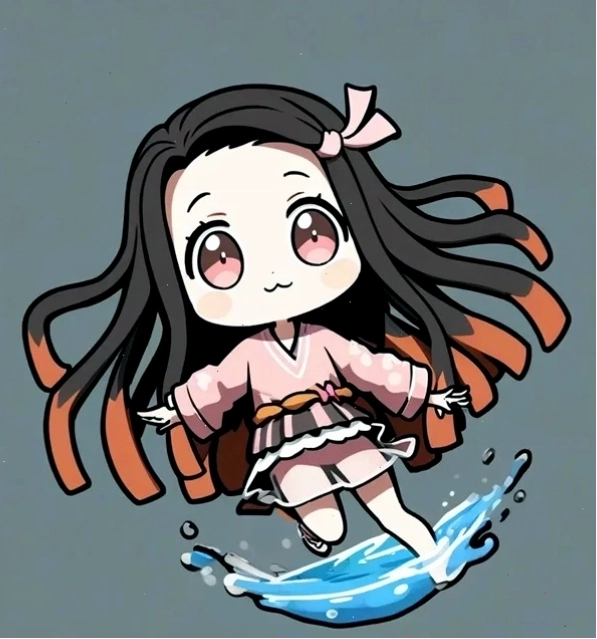 Hình Nezuko chibi 4K với tông màu ấm áp