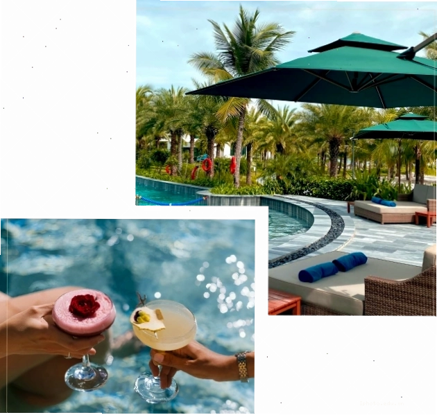 Khu vực hồ bơi ngoài trời tại Dream Dragon Resort với quầy bar thư giãn