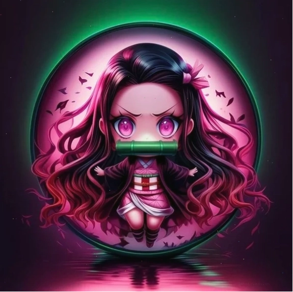 Nezuko chibi trong trang phục chiến đấu phiên bản cute