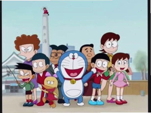 Nhóm bạn Doraemon tương tác với con Kappa trong một tập phim