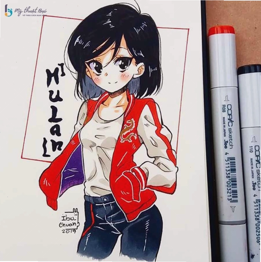 Tranh anime nam tóc đen với nét vẽ tinh tế