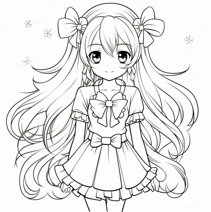 Tranh tô màu công chúa anime cute đáng yêu