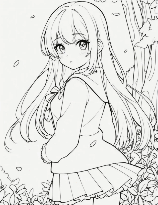 Tranh tô màu công chúa anime Elsa xinh xắn với đường nét rõ ràng