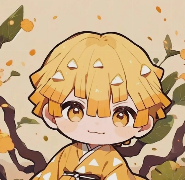 Zenitsu cười chibi với nụ cười rạng rỡ