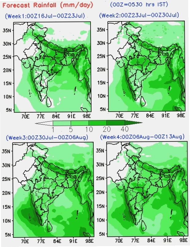 Meteorological map displaying a long term weather forecast for India