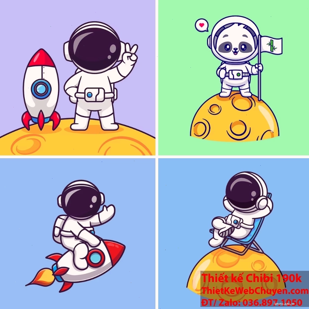 Nhân vật phi hành gia chibi đang di chuyển trong dải ngân hà rực rỡ