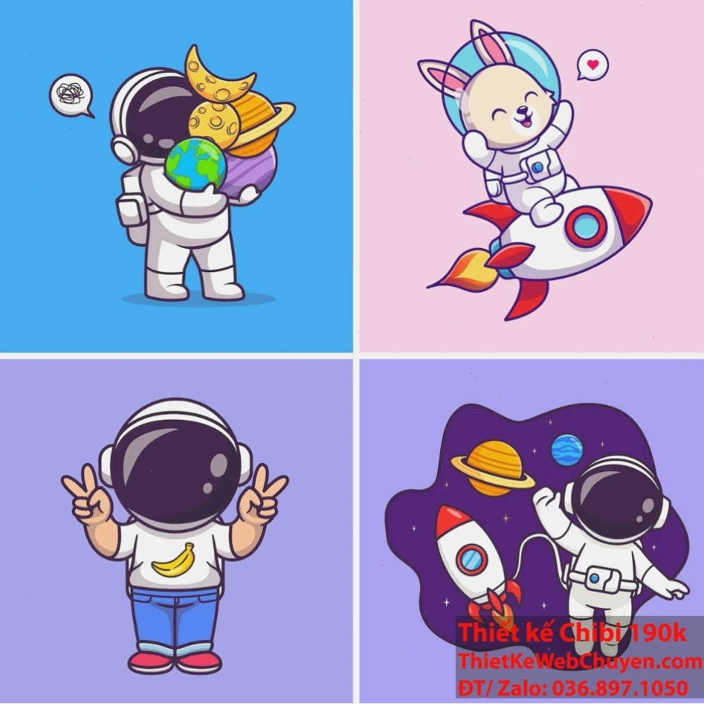 Phi hành gia chibi bay lượn giữa các vì sao lấp lánh