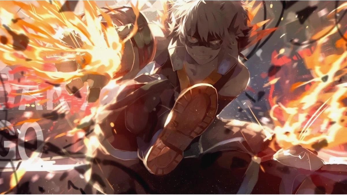 Katsuki Bakugo với biểu cảm tự tin và mạnh mẽ